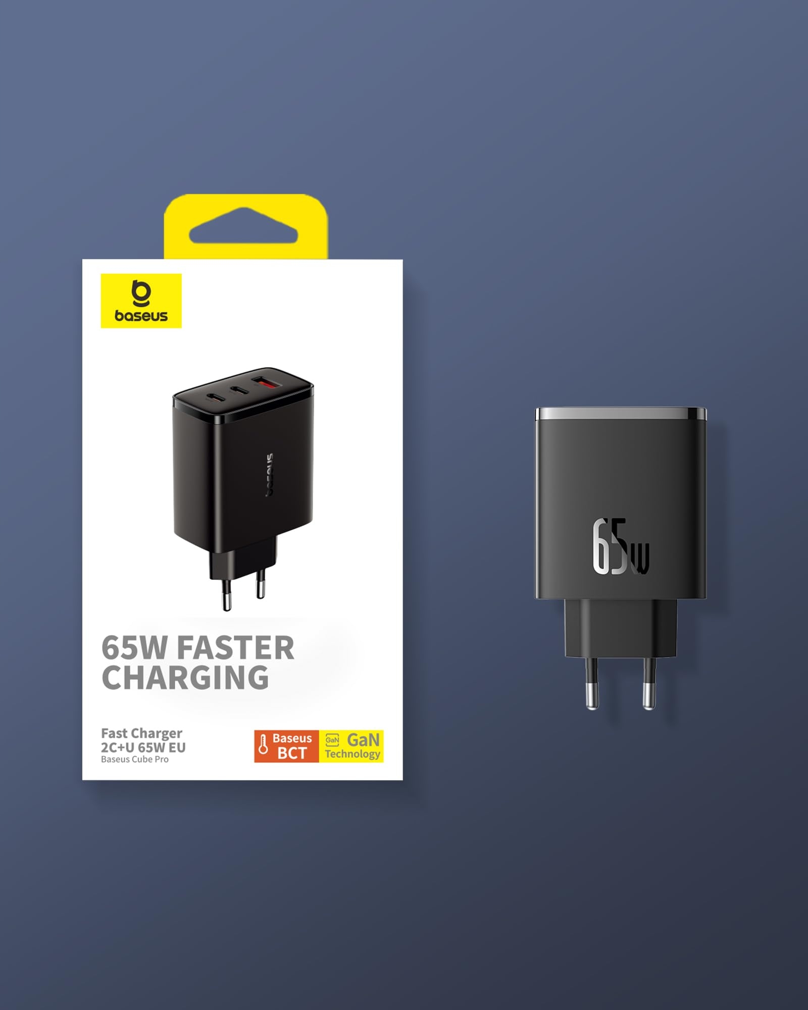 BASEUS Ładowarka USB C 65W 3-Porty GaN Szybkie Ładowanie MacBook iPhone — miniatura 2