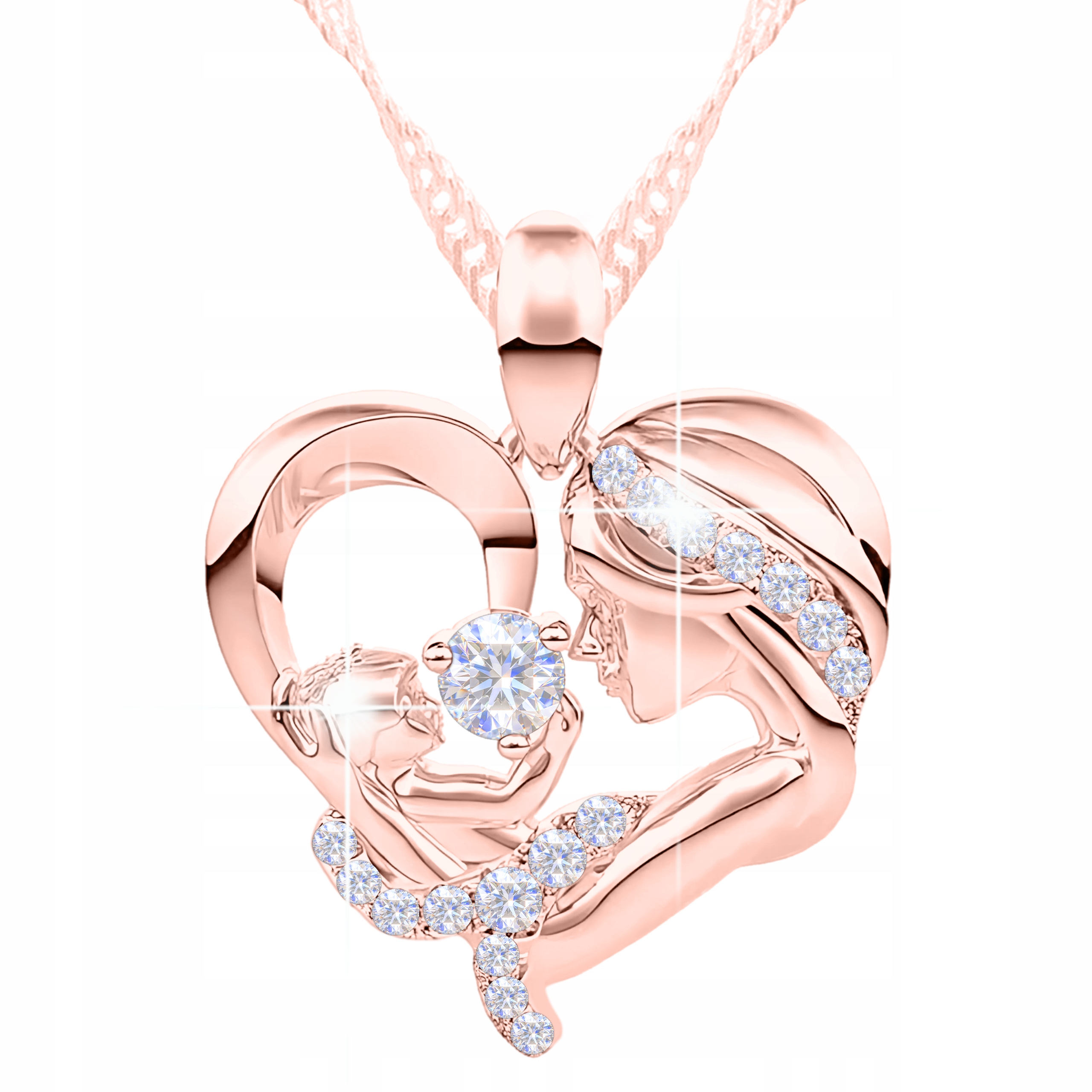 Náhrdelník Matka s dítětem Stříbro 925 Srdce s zirkony Pozlacený 750