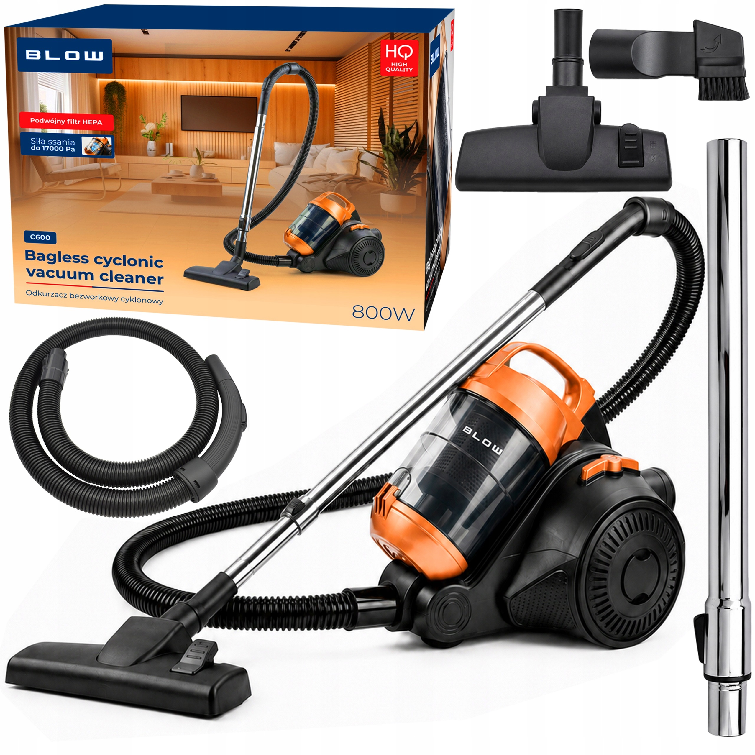 Vysavač Bezsáčkový Cyklonový Hepa Výkonný 800 W Domácí Malý Tichý Set