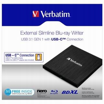 Verbatim Zewnętrzna nagrywarka Blu-Ray, 43889, Usb 3.1, Usb-c, 25GB Mdisc
