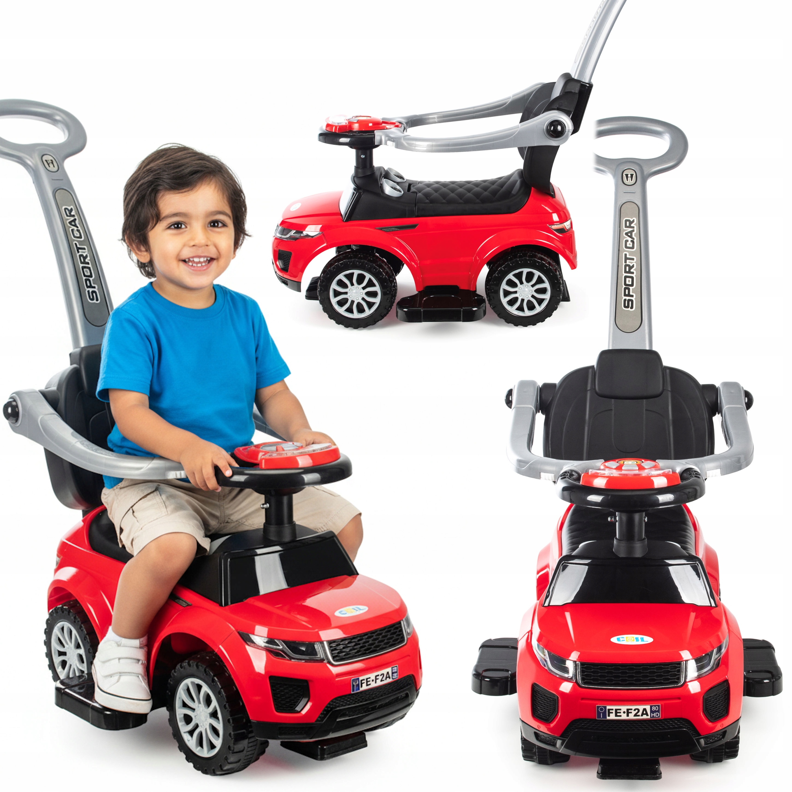 Jeździk Pchacz Chodzik 3W1 Autko Dzieci Duży Samochód Auto Klakson Czerwony