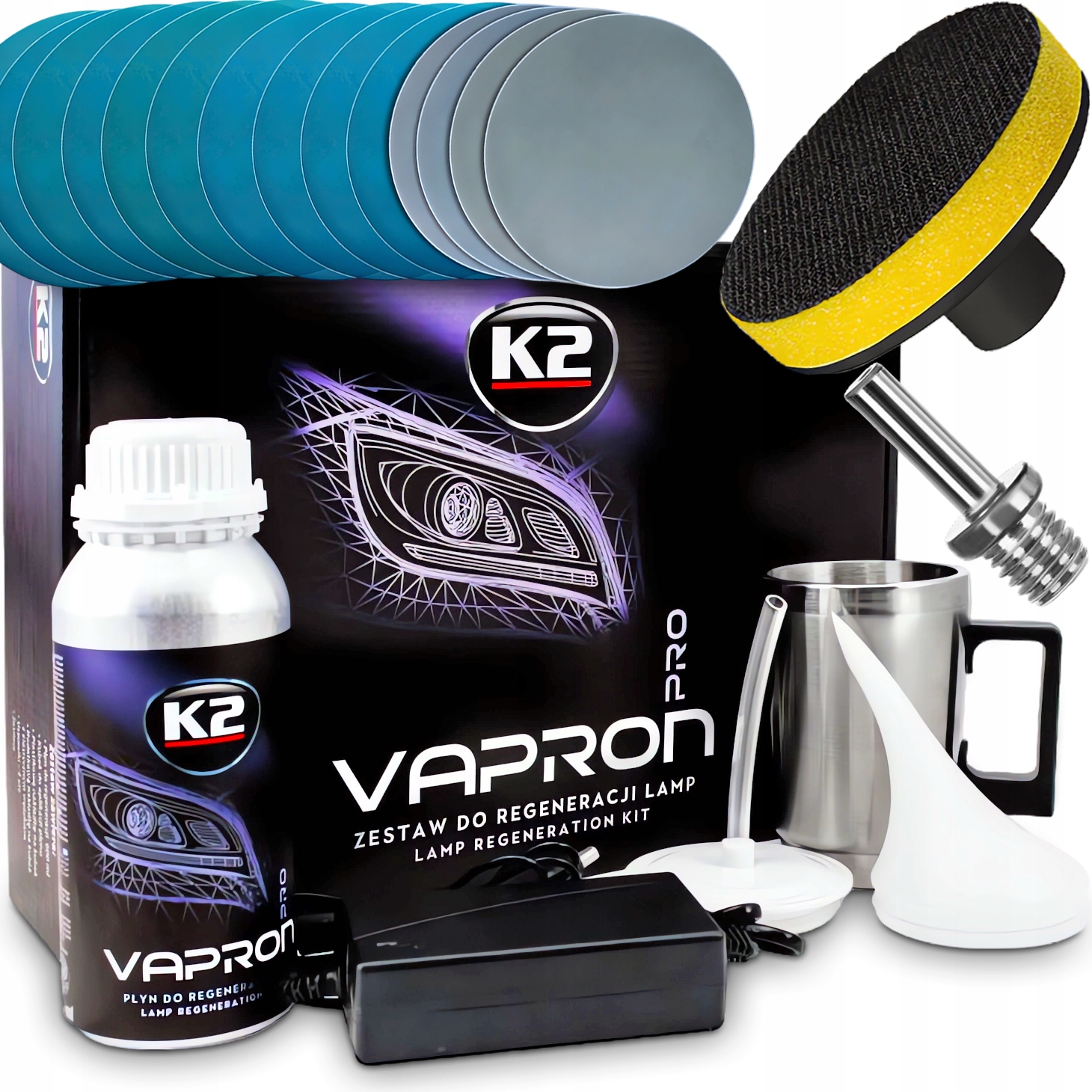 K2 Vapron Čajník na regeneráciu leštiacich svietidiel Brúsny papier s kotúčmi