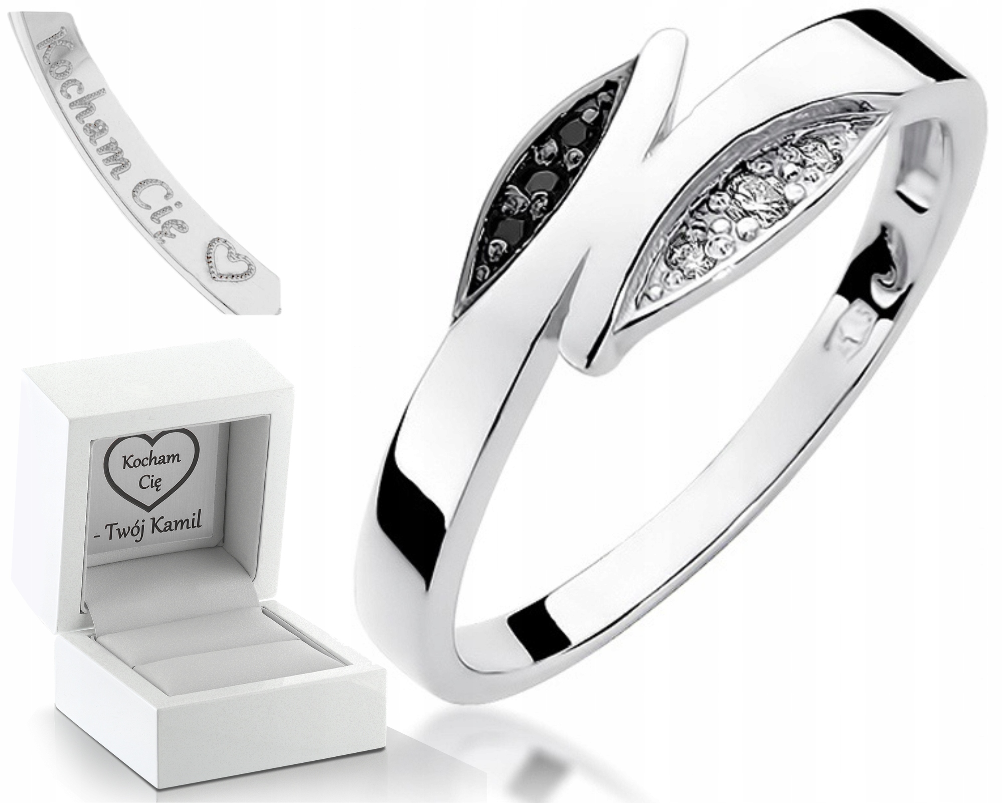 Prstýnek Černé Brilianty Gravírování Bonus
