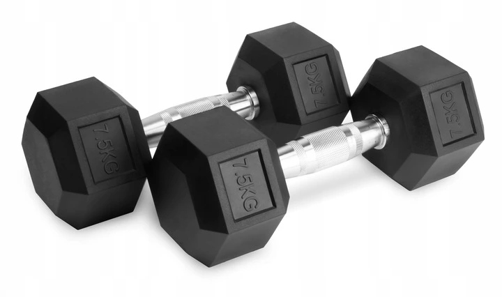 Hantle stałe 2x7,5kg żeliwne gumowane zestaw 15kg Hex do treningu Solidne