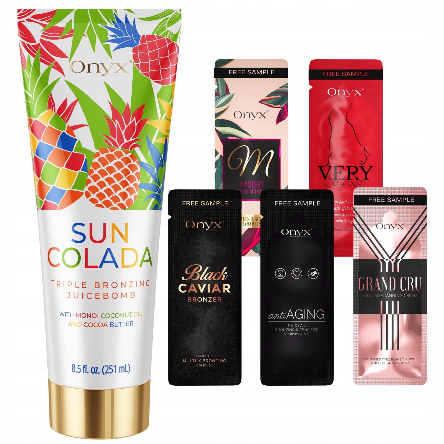 Onyx Suncolada bronzer na opalování s efektem tmavého opálení vzorky