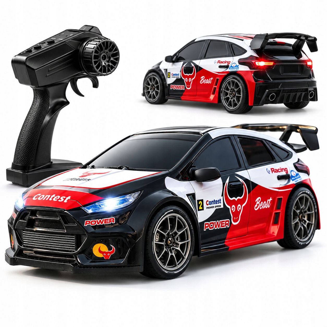Samochód do driftu Rc SG716 Beast Zll 4x4 20 km/h Led zestaw z 6 pachołkami