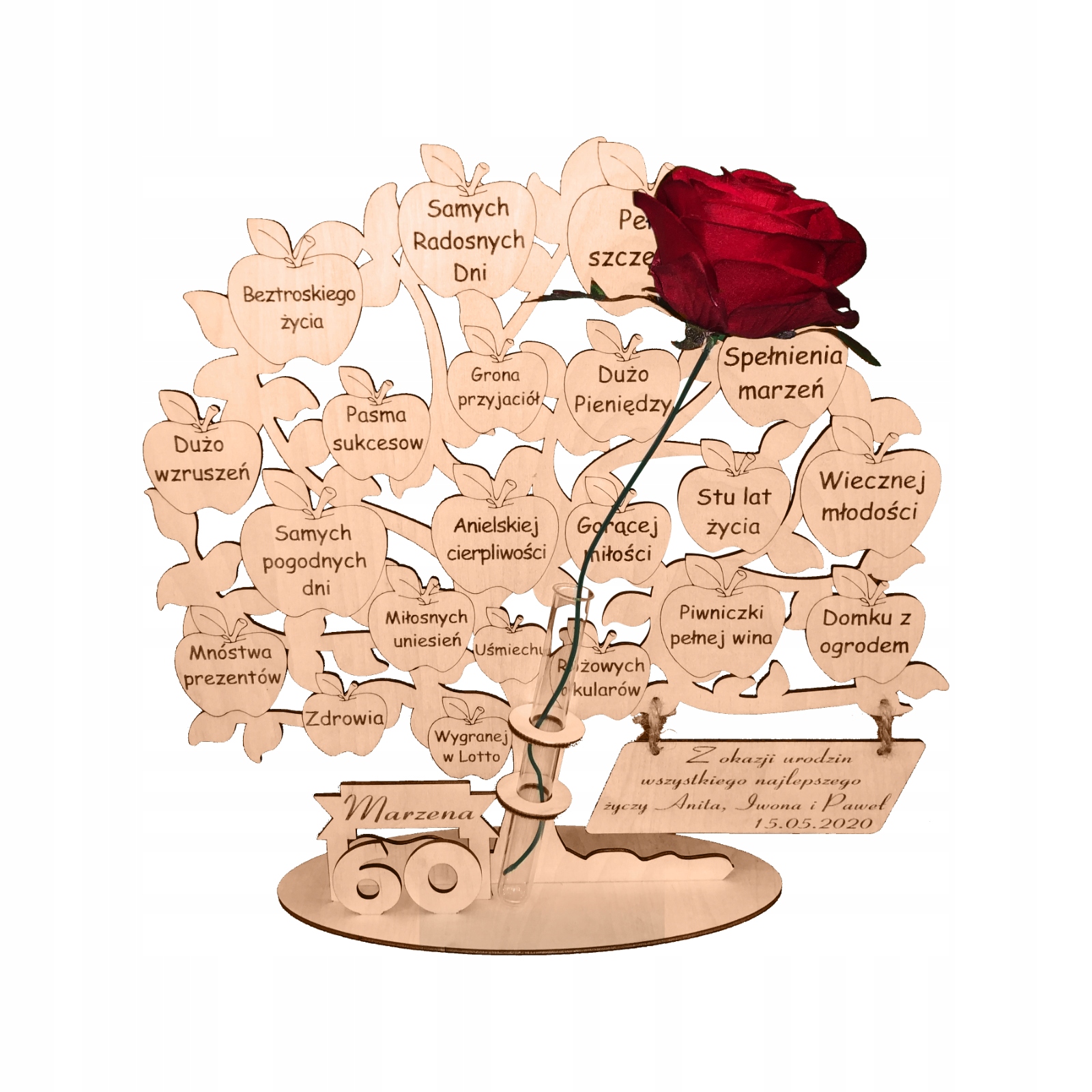 50. narozeniny, osmdesátka, gravírovaný strom