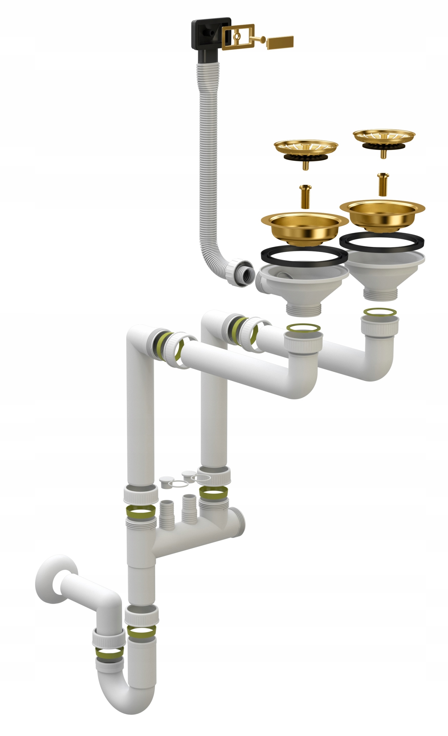 Dvojkomorový Obdĺžnikový Zlatý Manuálny Sifón