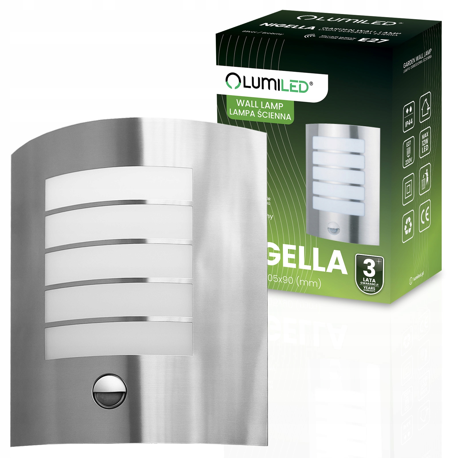 Zahradní nástěnné svítidlo Fasádní nástěnná lampa E27 Pir senzor Nástěnné svítidlo