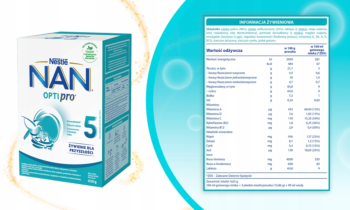NESTLE NAN OPTIPRO 5 mleko modyfikowane 650g Gramatura 650 g