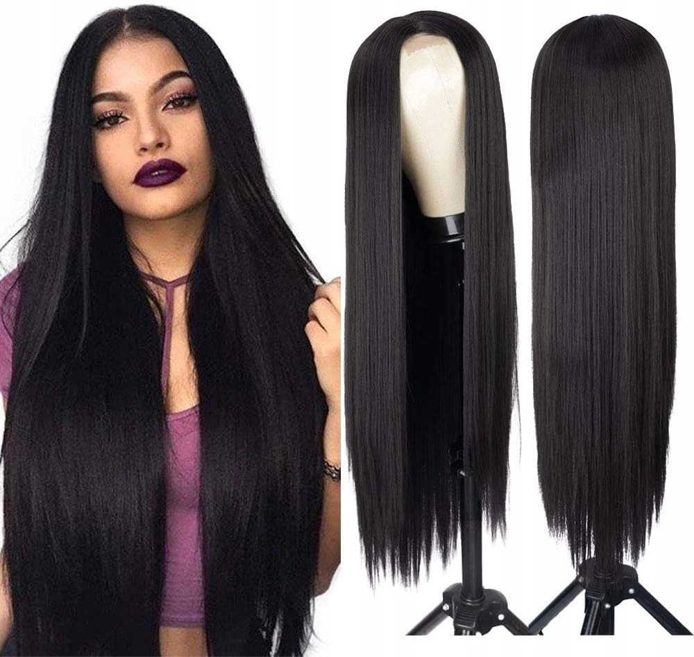 Paruka černé dlouhé umělé vlasy 72 cm Cosplay lesk na rty!!!