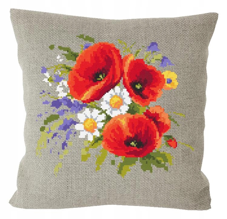 Vyšívací sada Polštář lněný s máky