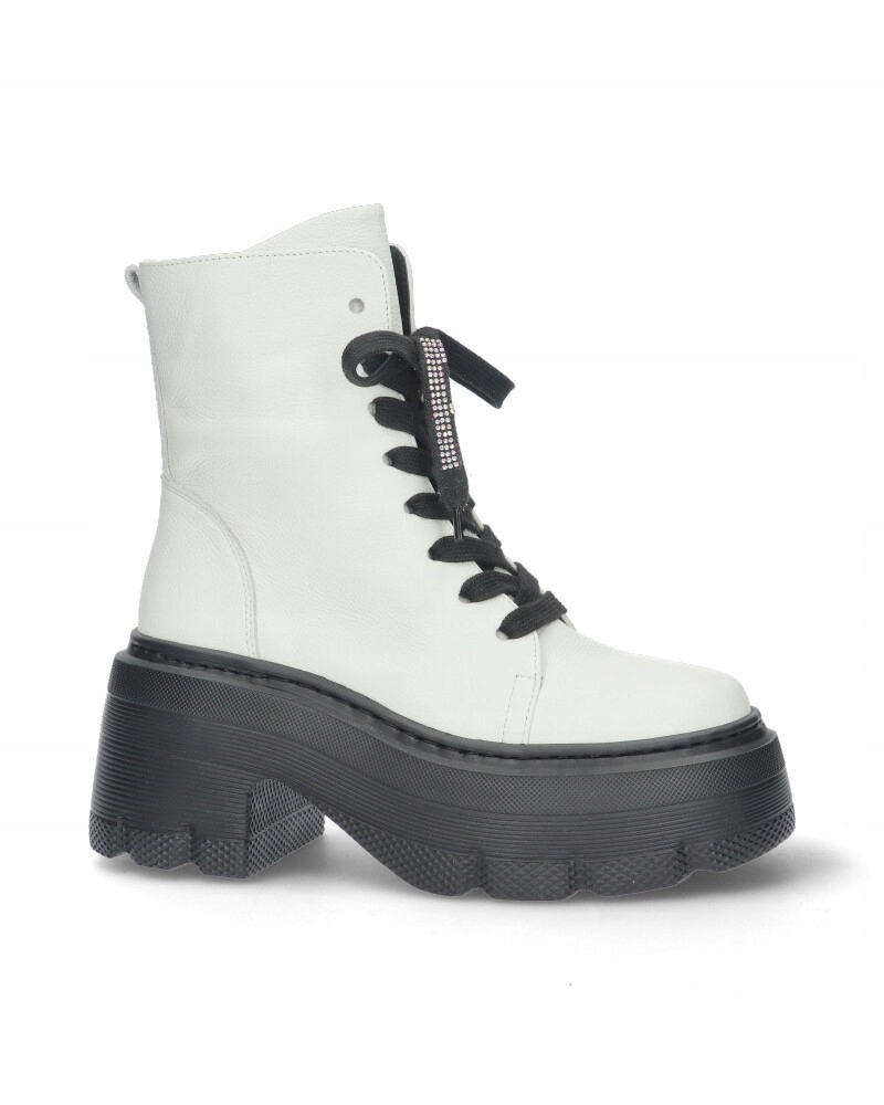 Krémové lico kotníkové boty dámské workery na silné podrážce Karino 37