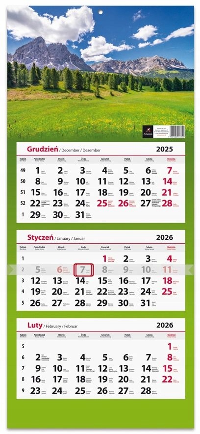 2026 kalendarz 3-dzielny krajobraz górski tatry choiny trójdzielny