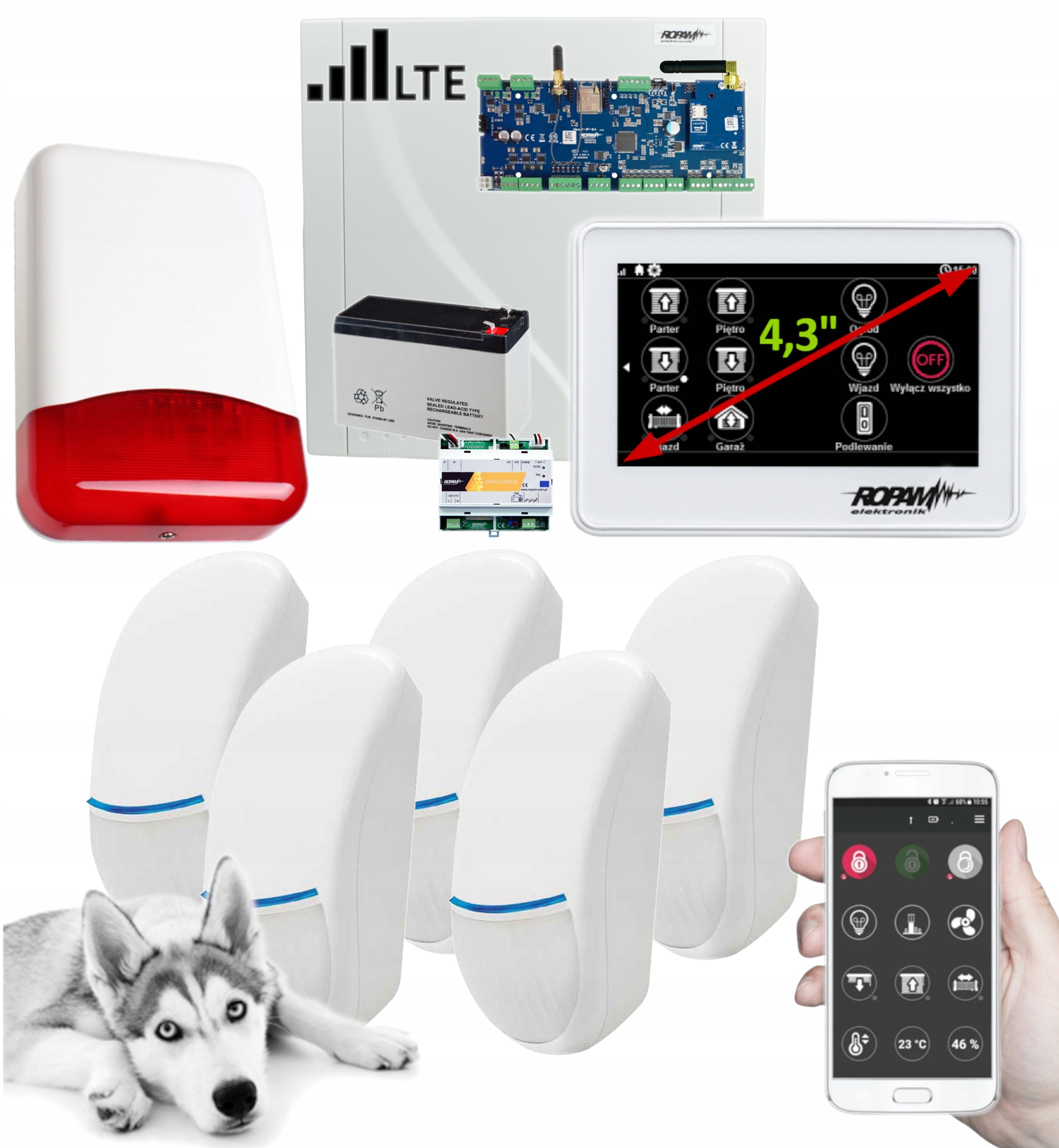 Alarm Zestaw Ropam NeoLTE-IP-64 5 Czujek Bingo Plus Wifi Lte Dotyk App