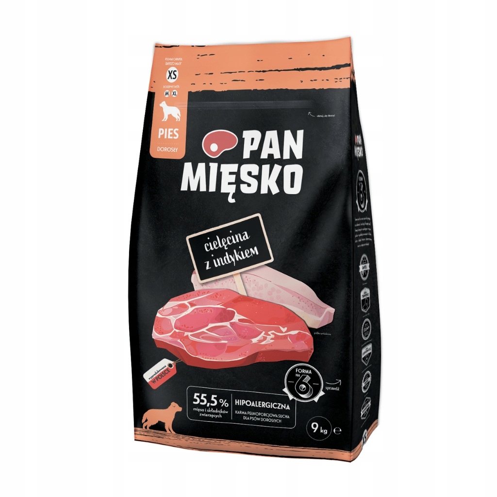 Pan Mięsko Karma Pies cielęcina z indykiem chrupki Xs 9kg