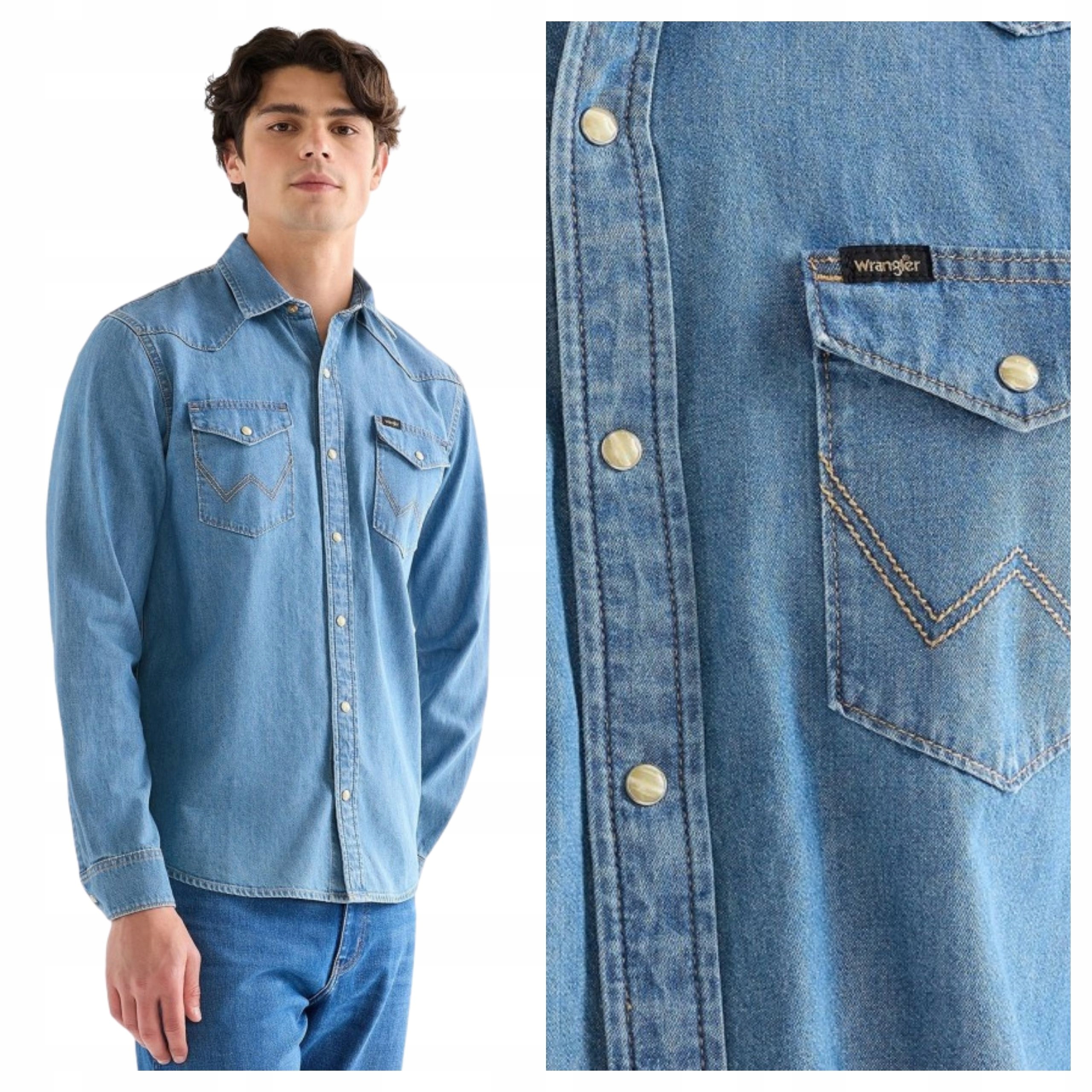 Pánská košile Wrangler Western Shirt Modrá Klasická Casual XL