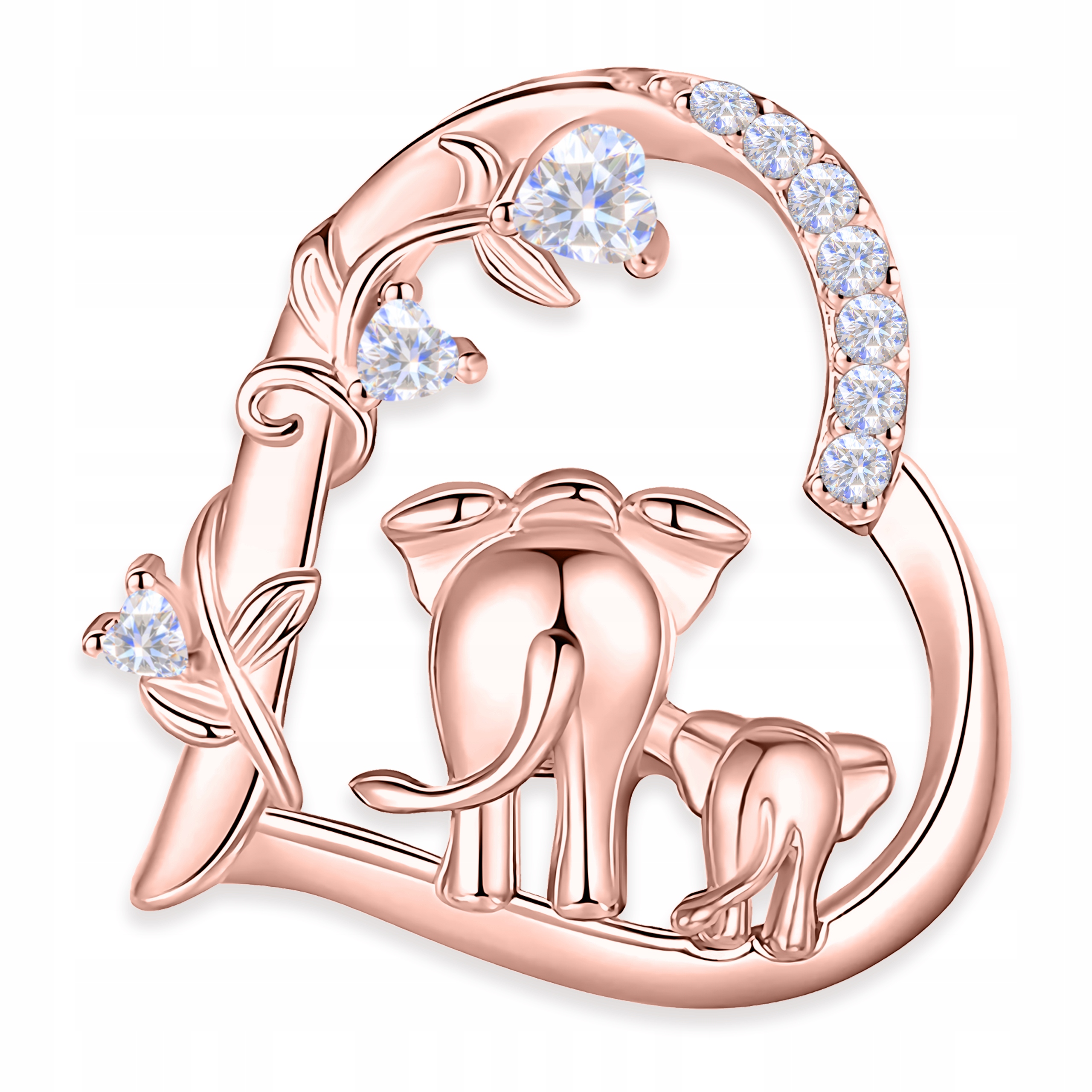 Pozlacený přívěsek na řetízek se slonem ve tvaru srdce Slon Rodina slonů, Stříbro 925