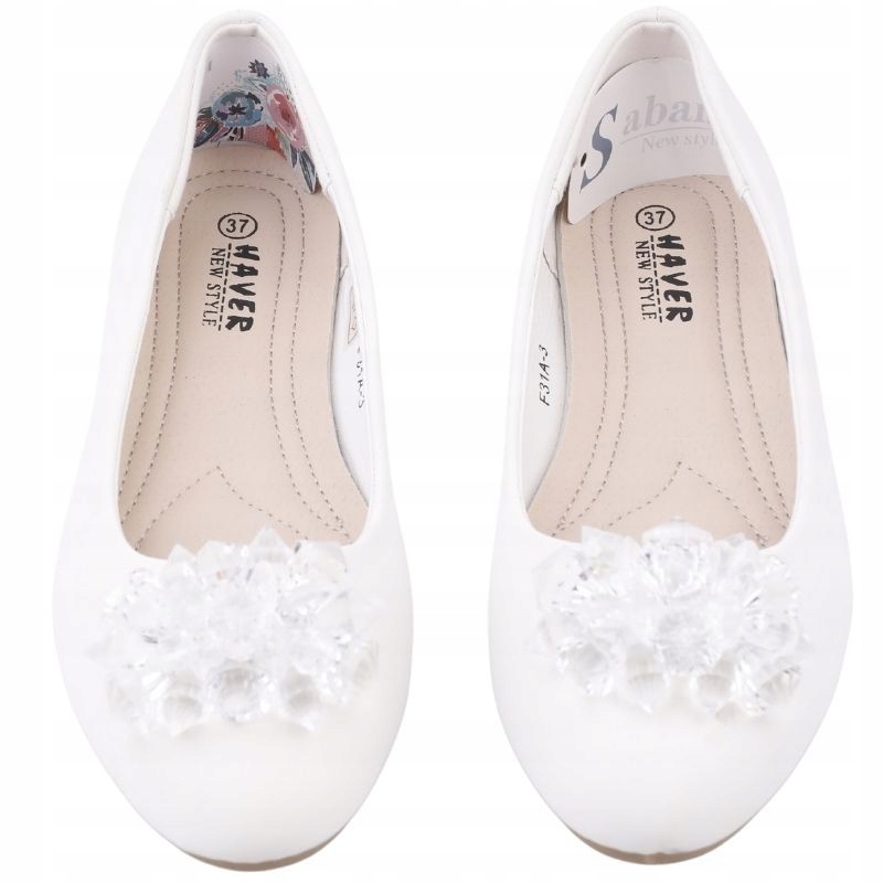 Białe Balerinki Damskie Wsuwane Płaskie Z Kokardą Gładkie Wkł.ekoskóra