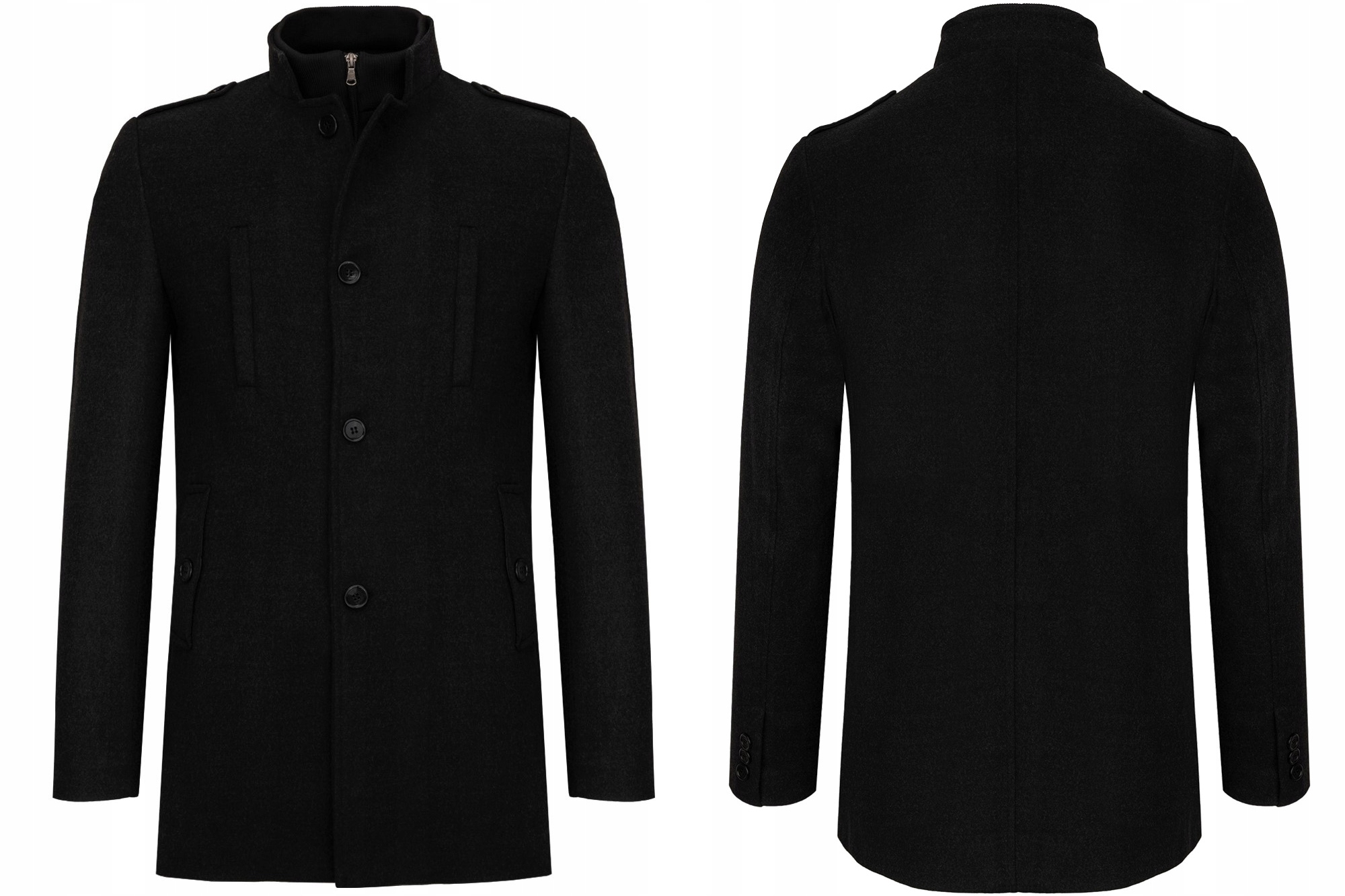 Pánský Černý Elegantní Zateplený Kabát Typu Pagony Casual, Velikost 48