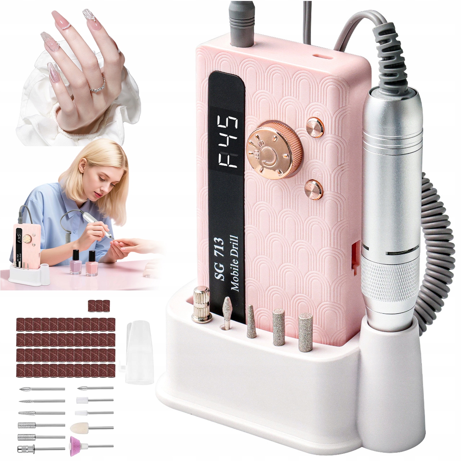 Přenosný Bruska Na Nehty Manikúra Pedikúra Sada 45,000 Km