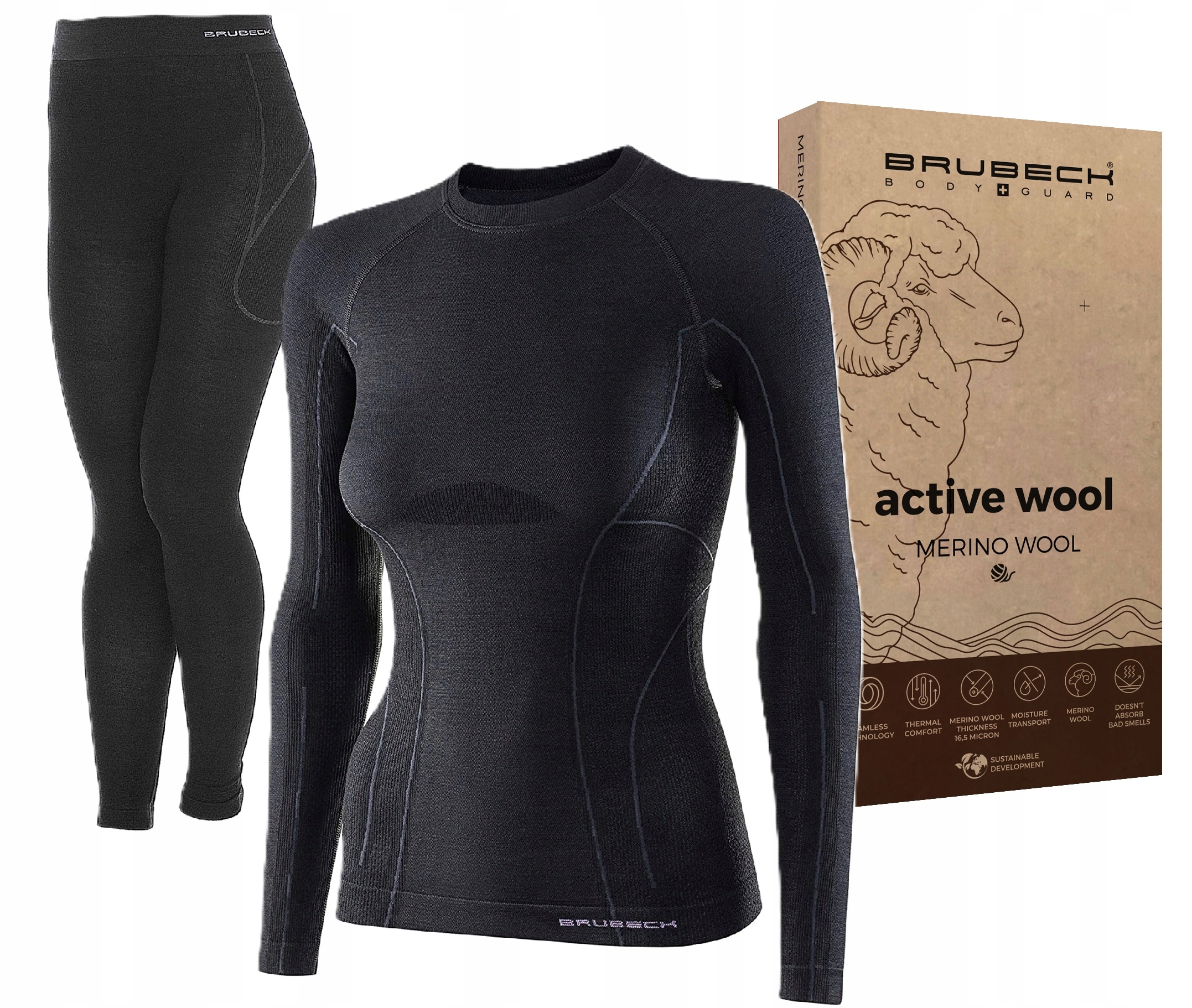 Damska Odzież Termiczna Wełniana Komplet Bielizna Merynos Brubeck Active -M