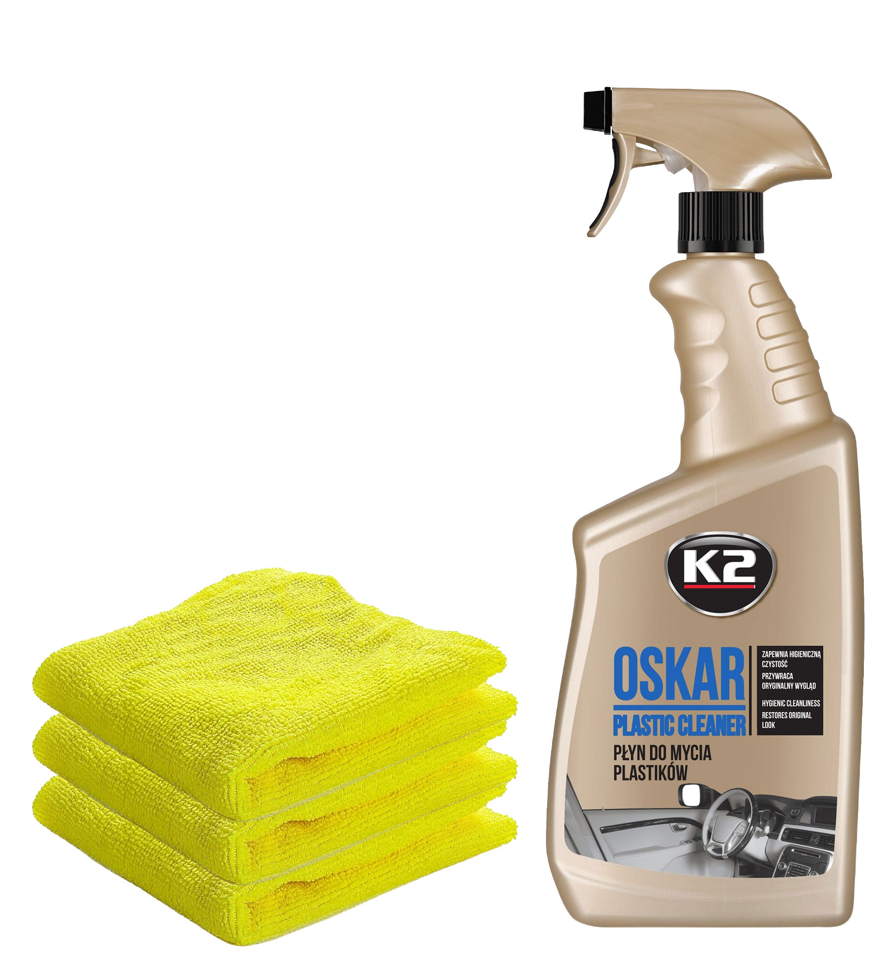 Zestaw K2 Oskar 3× mikrofibra 40×40 – czyszczenie szyb i wnętrza auta