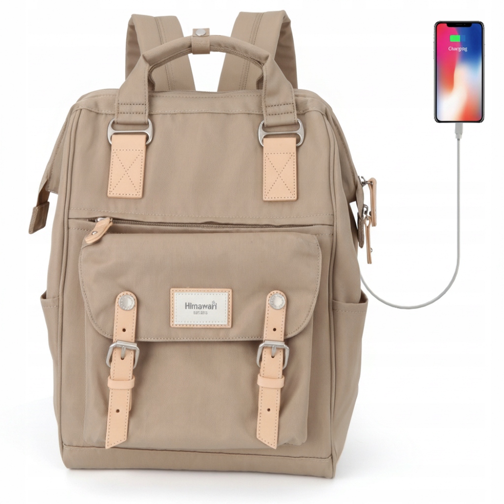 Plecak damski Himawari 9018 na laptopa 14-15 z Usb #04 kawowy