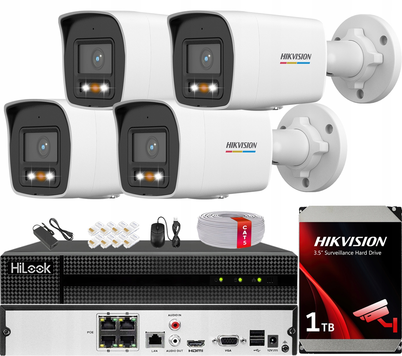 Monitorovací sada 4x Kamera DS-2CD1067G2H-LIU 6MPx ColorVu Hikvision 1TB