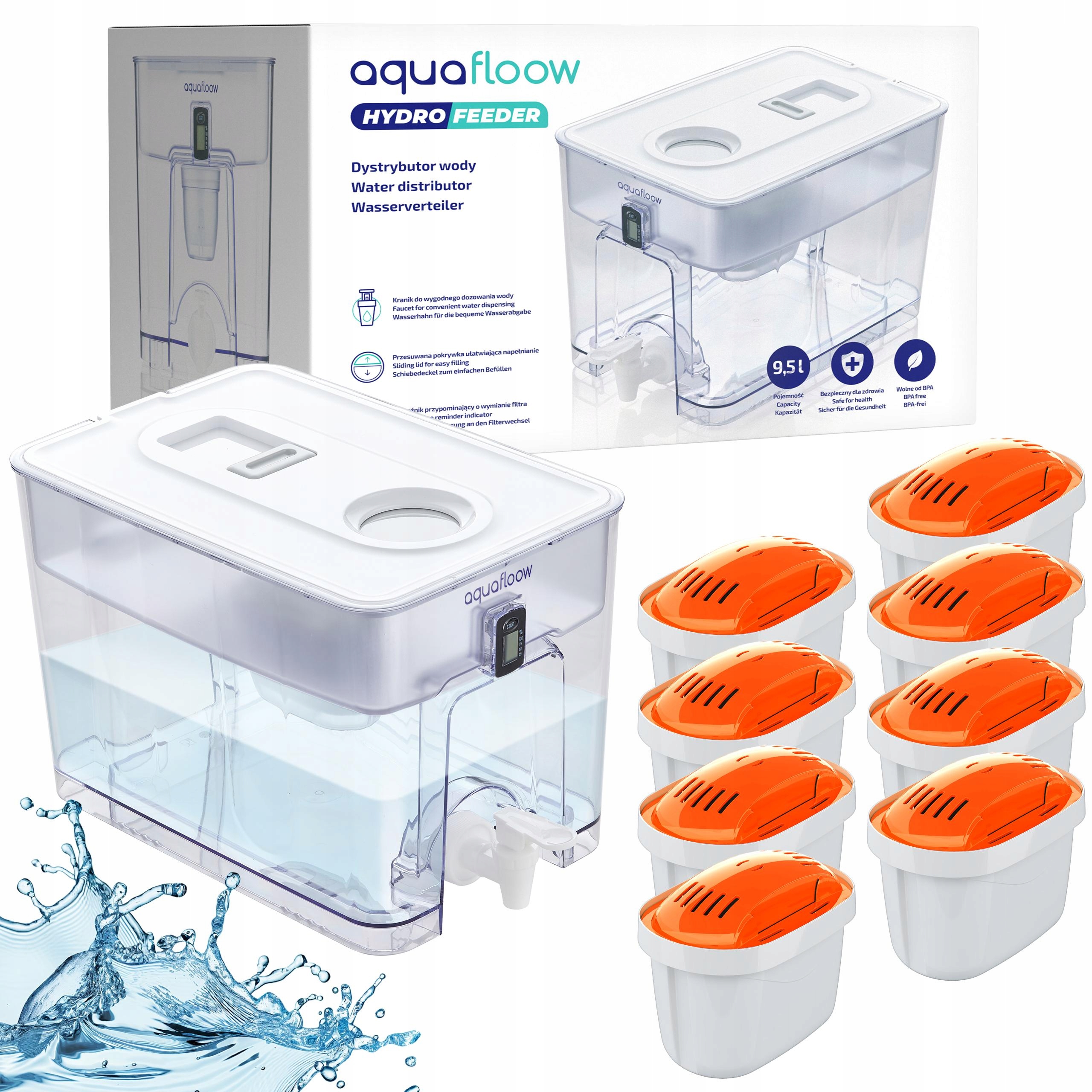 Distribútor vody AquaFloow XL 9,5 l 8x filter na tvrdú vodu MaxiHard
