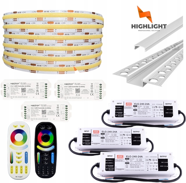 40m Sada Fasádna Led pásik Cob Cct 16W 24V IP65 Profil GK6-3 Strieborná