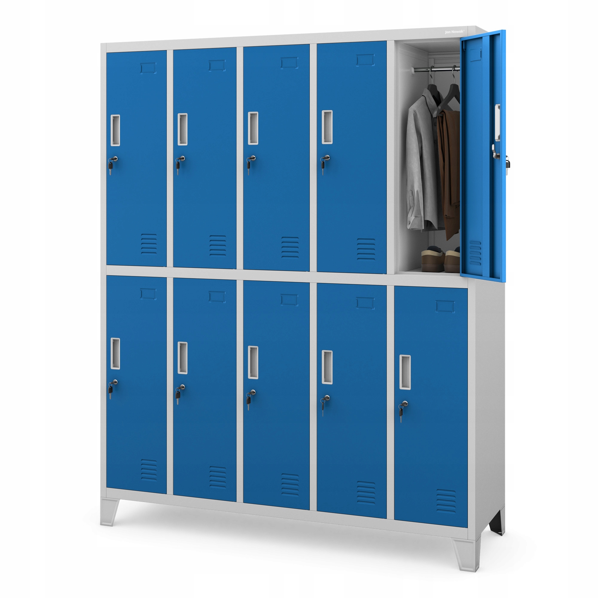 Jan Nowak Skříň Sociální oblečení Bazénová Bartek Šedo-modrá