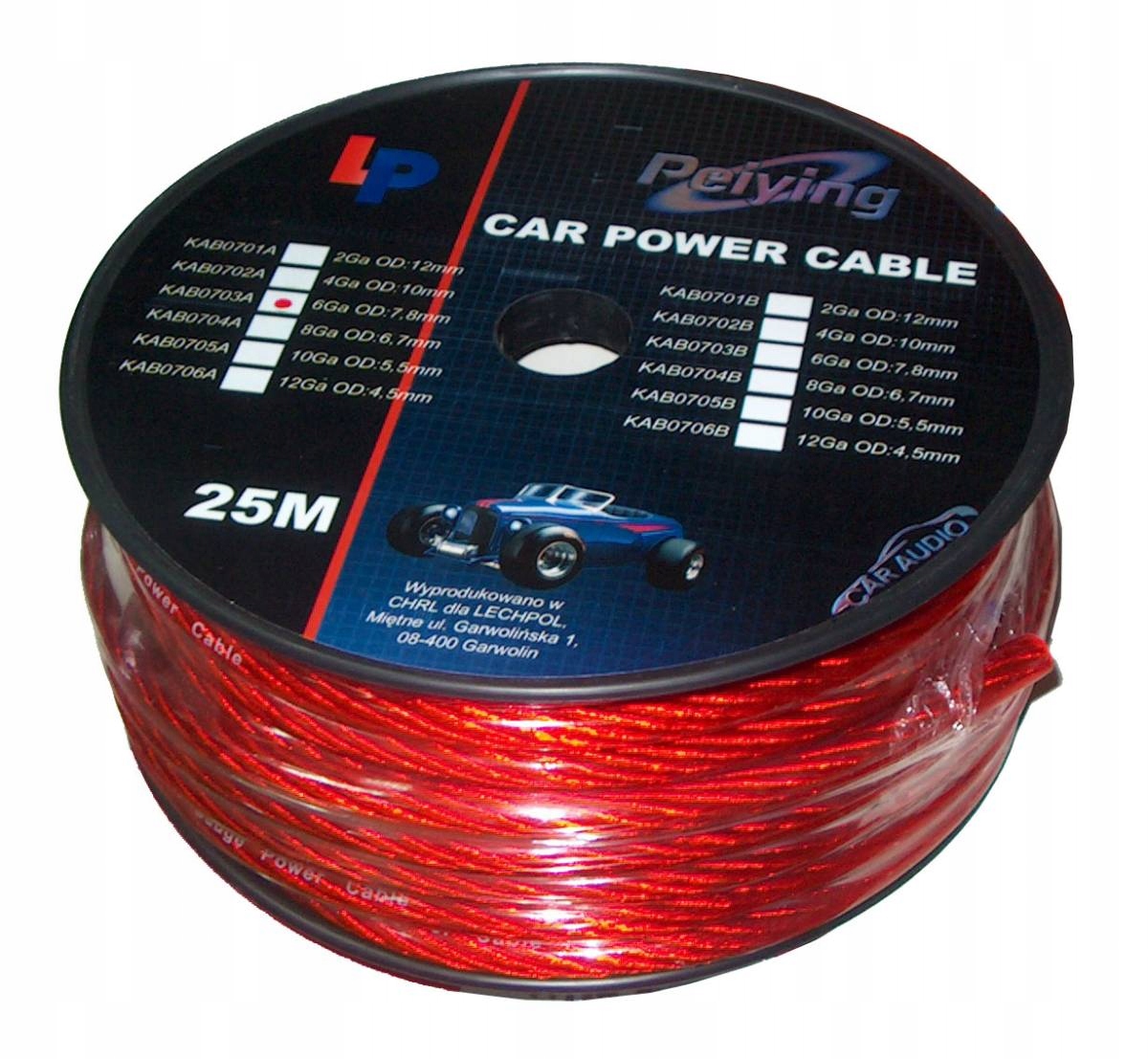 KAB0704A Kabel samochodowy 8Ga OD6.7mm Cu 25m