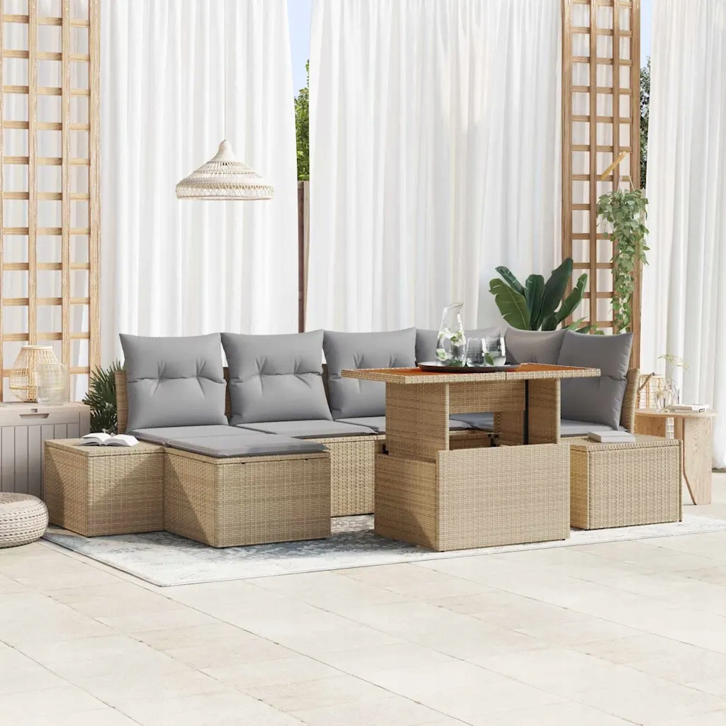 Zahradní jídelní souprava s polštářem 7 pcs Beige a šedá Béžová 3349986