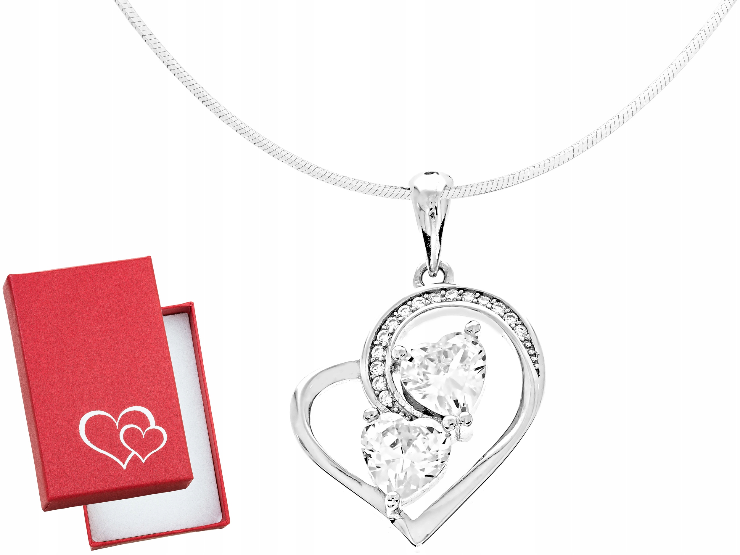 Dlouhý stříbrný asymetrický dámský náhrdelník Srdce s zirkony Stříbro 55 cm