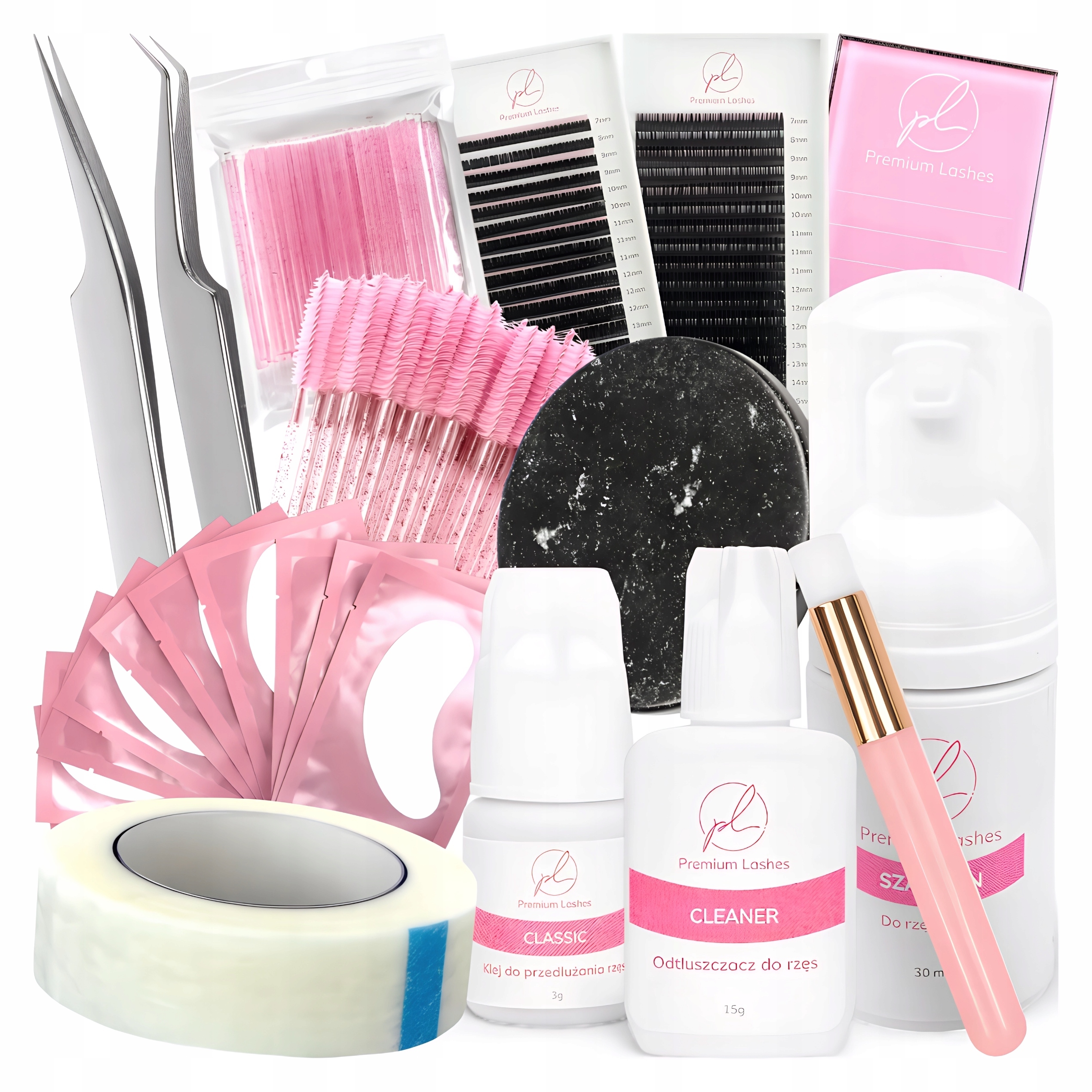 Sada na prodlužování řas pro stylistky, řasy, přípravky, příslušenství Medium