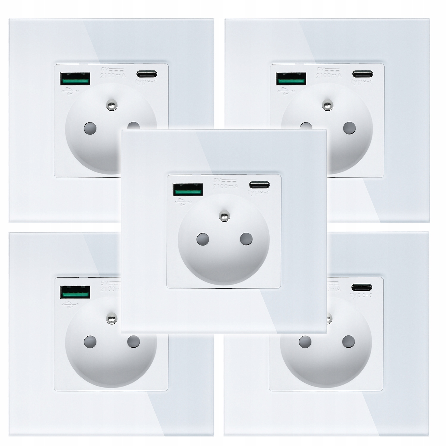 5 x Bílá Elektrická Zásuvka Nástěnný Kontakt S Vestavěnou Usb Nabíječkou