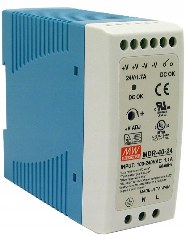 

Zasilacz Impulsowy Na Szynę MDR-40-24;24V,1,7A,40W