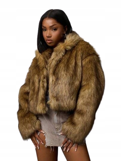 Shein Krátká Umělá Kožešina Se Širokým Límcem A Dlouhým Rukávem S 1EB