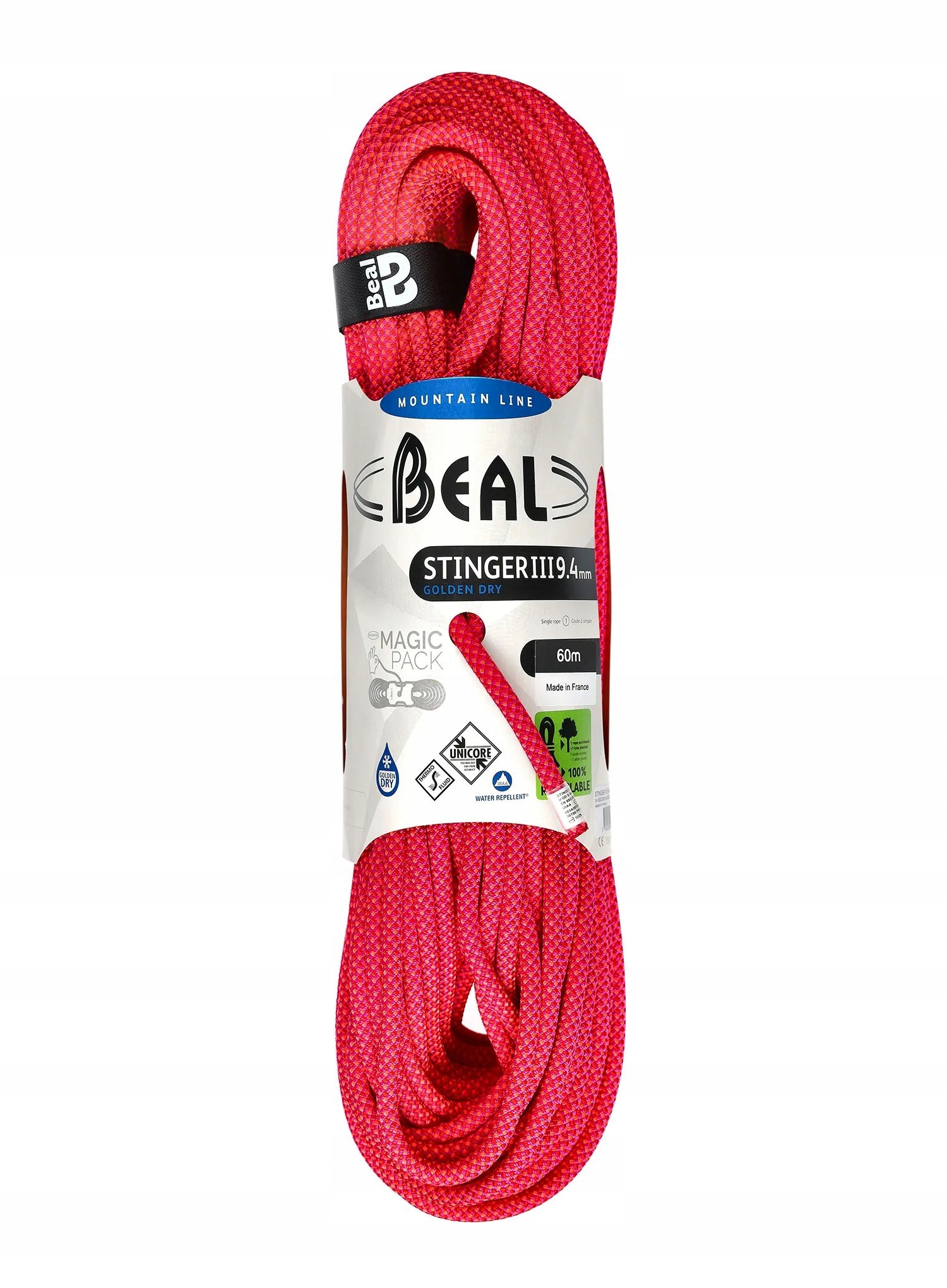 Dynamické lano Beal Stinger Unicore 9,4 mm x 60 m Golden Dry fuchsia