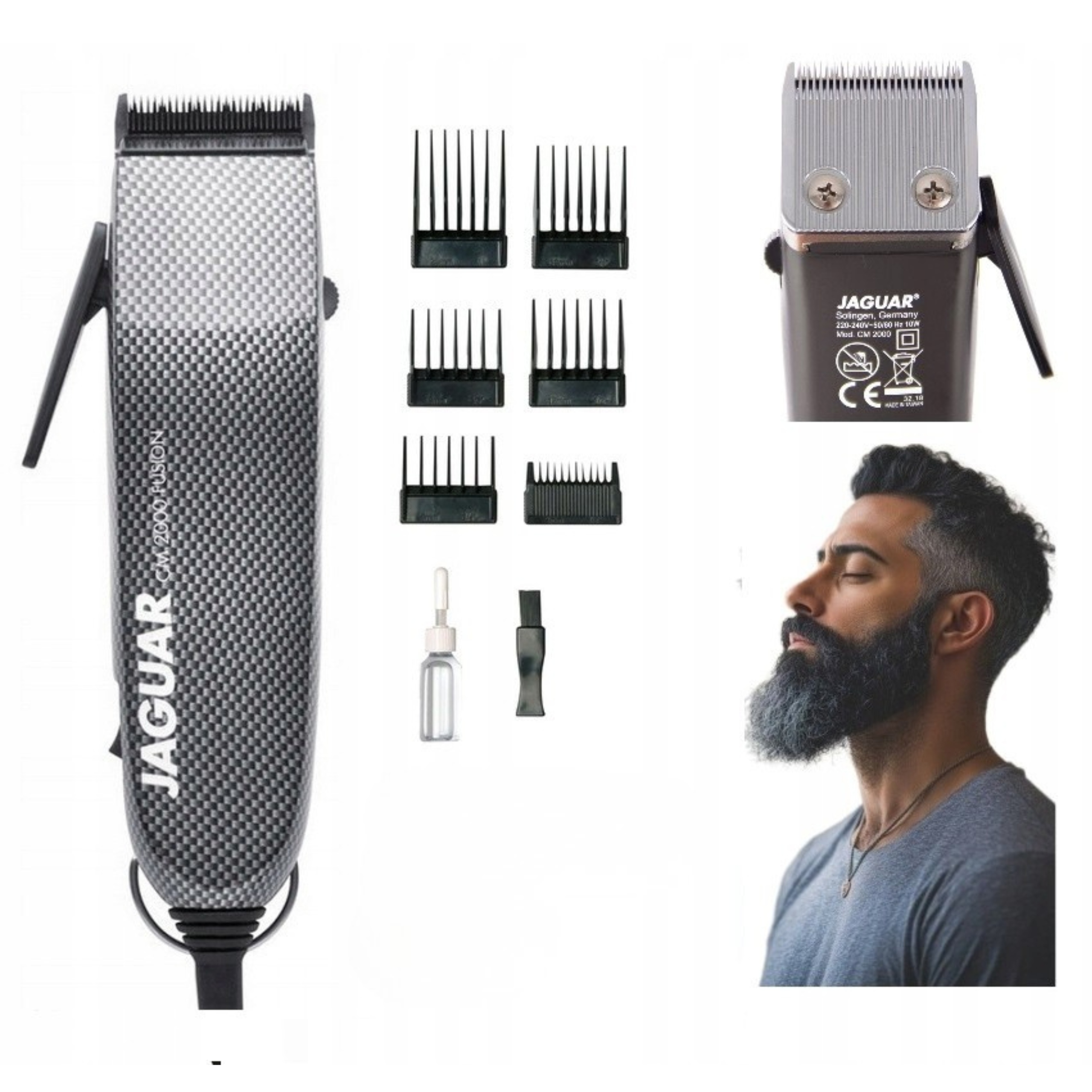 Mocna Przewodowa Maszynka do strzyżenia Jaguar CM2000 Fusion 10W Nasadki