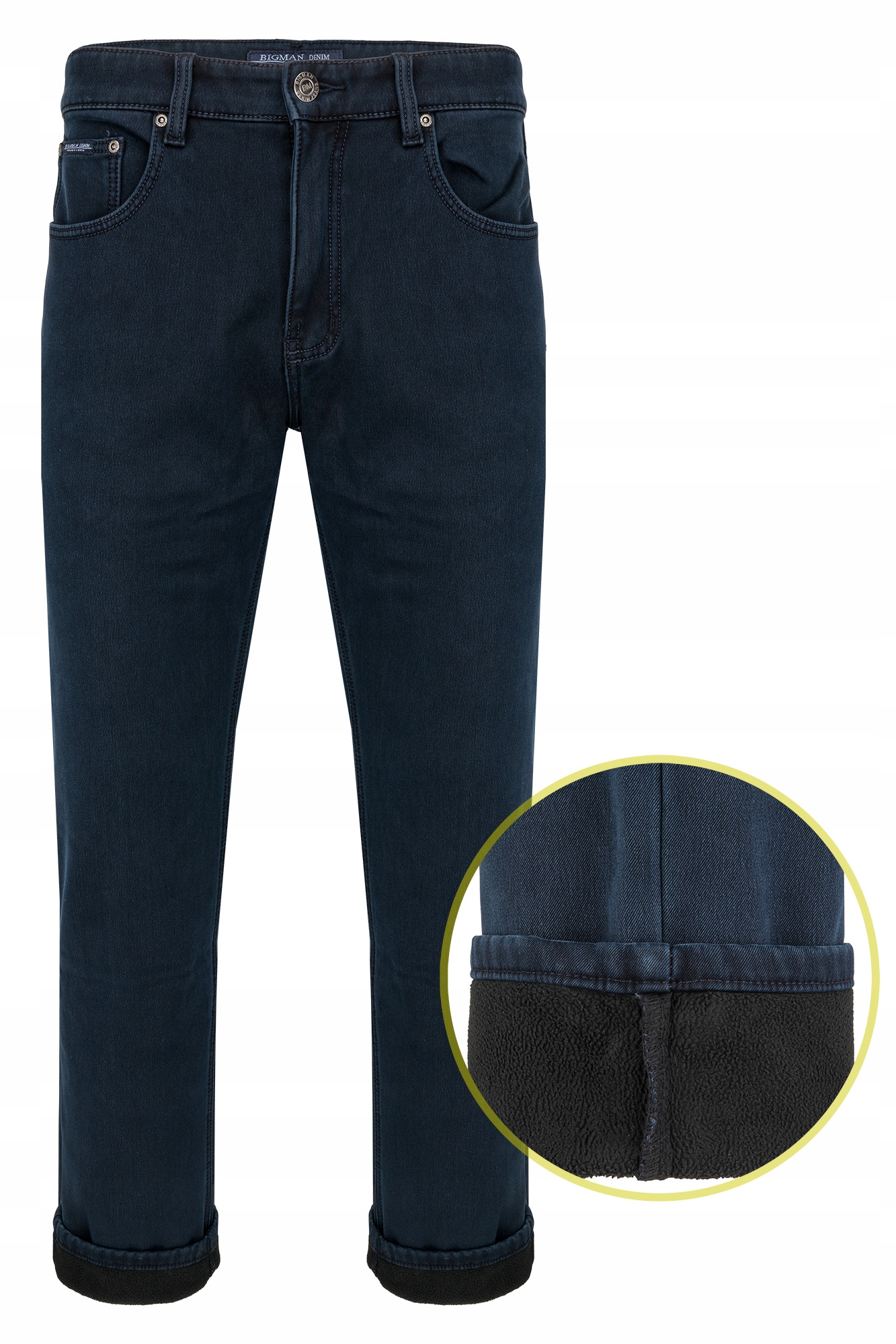 Pánské Jeansy Tmavě Modré Zateplené Fleecem Rovné Střihu: 38/32