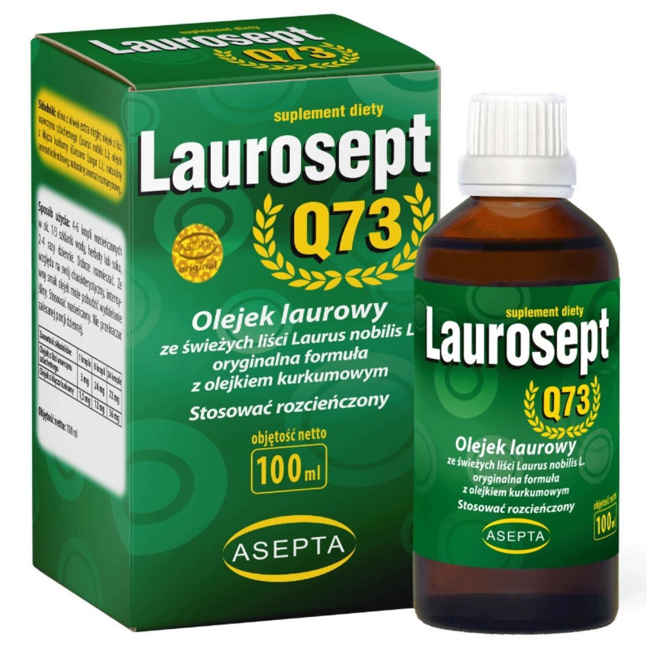 Olejek Laurowy Asepta Laurosept Q73 Kurkuma Wspiera Wątrobę Jelita 100 ml