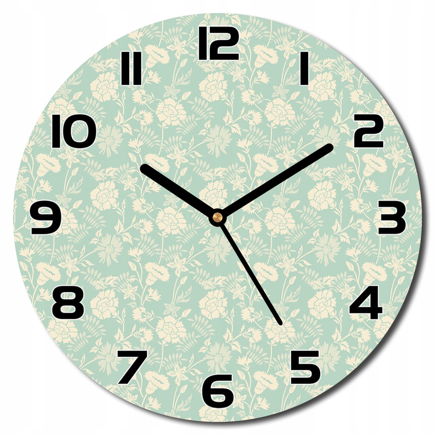 Skleněné hodiny Bílé květy na zeleném pozadí f30 cm