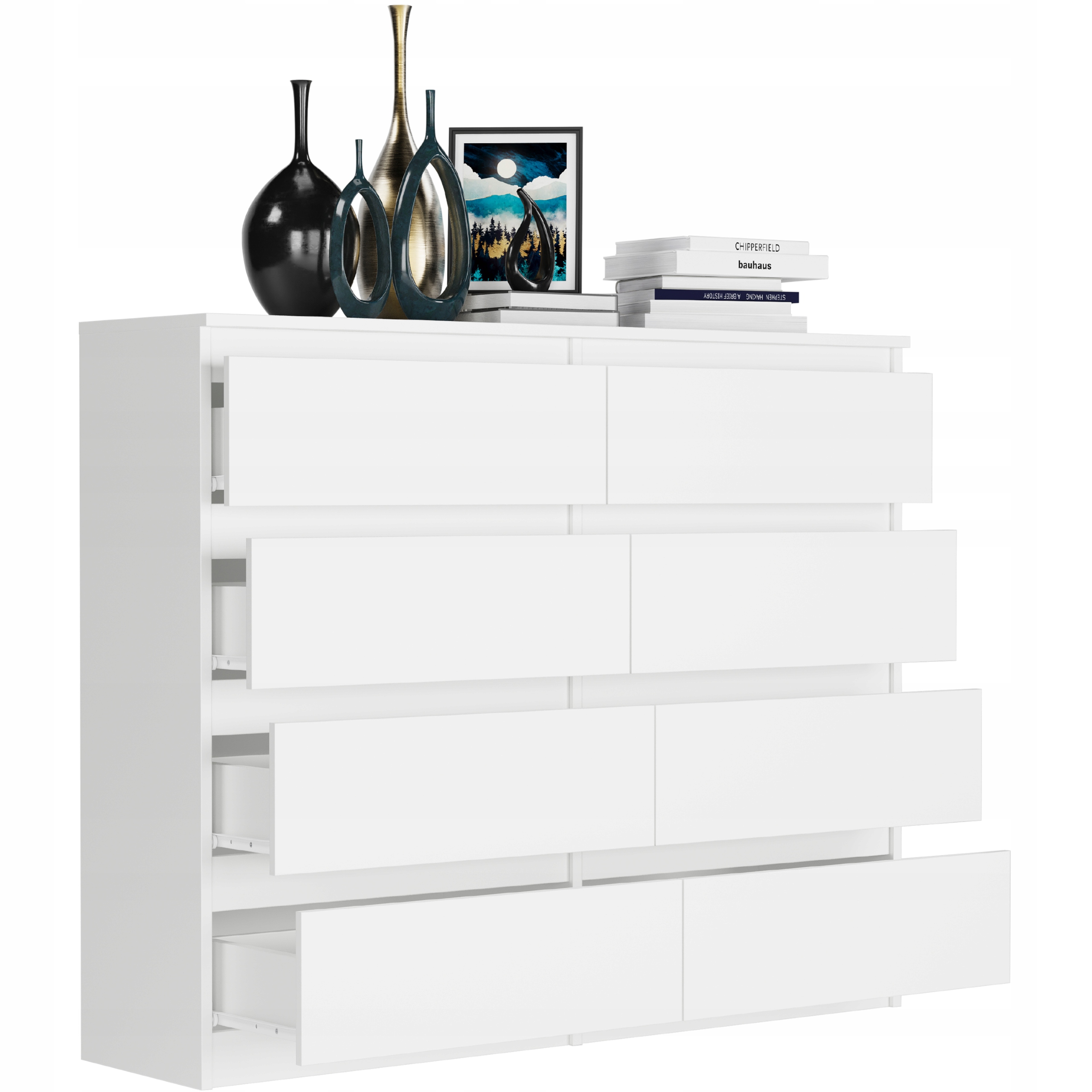 Nowoczesna KOMODA 120CM SZAFKA 8 SZUFLAD BIAŁA PL R-120-S8
