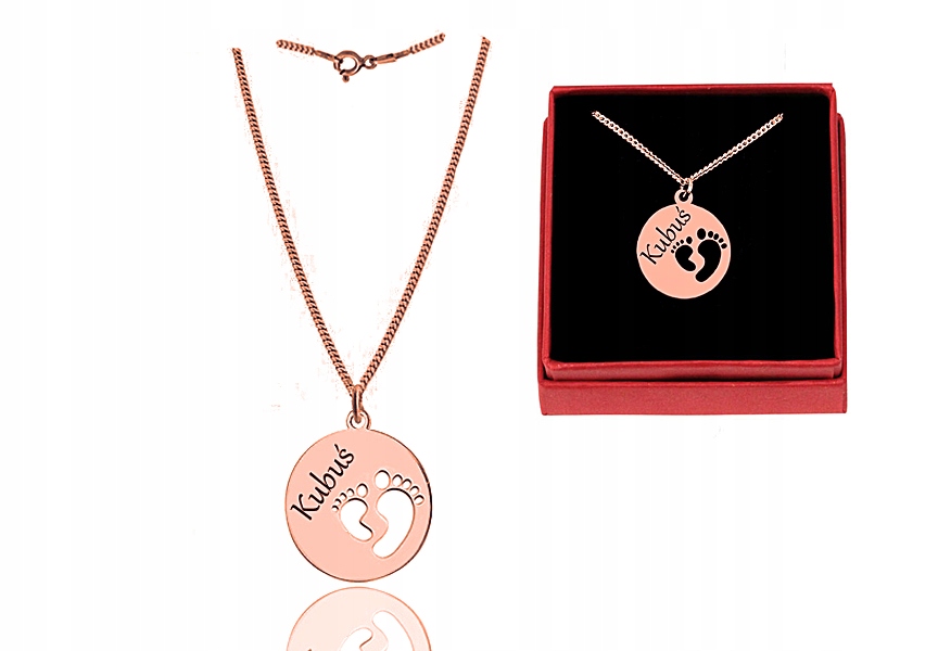 

Naszyjnik Stópki Stopy Koło Kółko Grawer Różowe