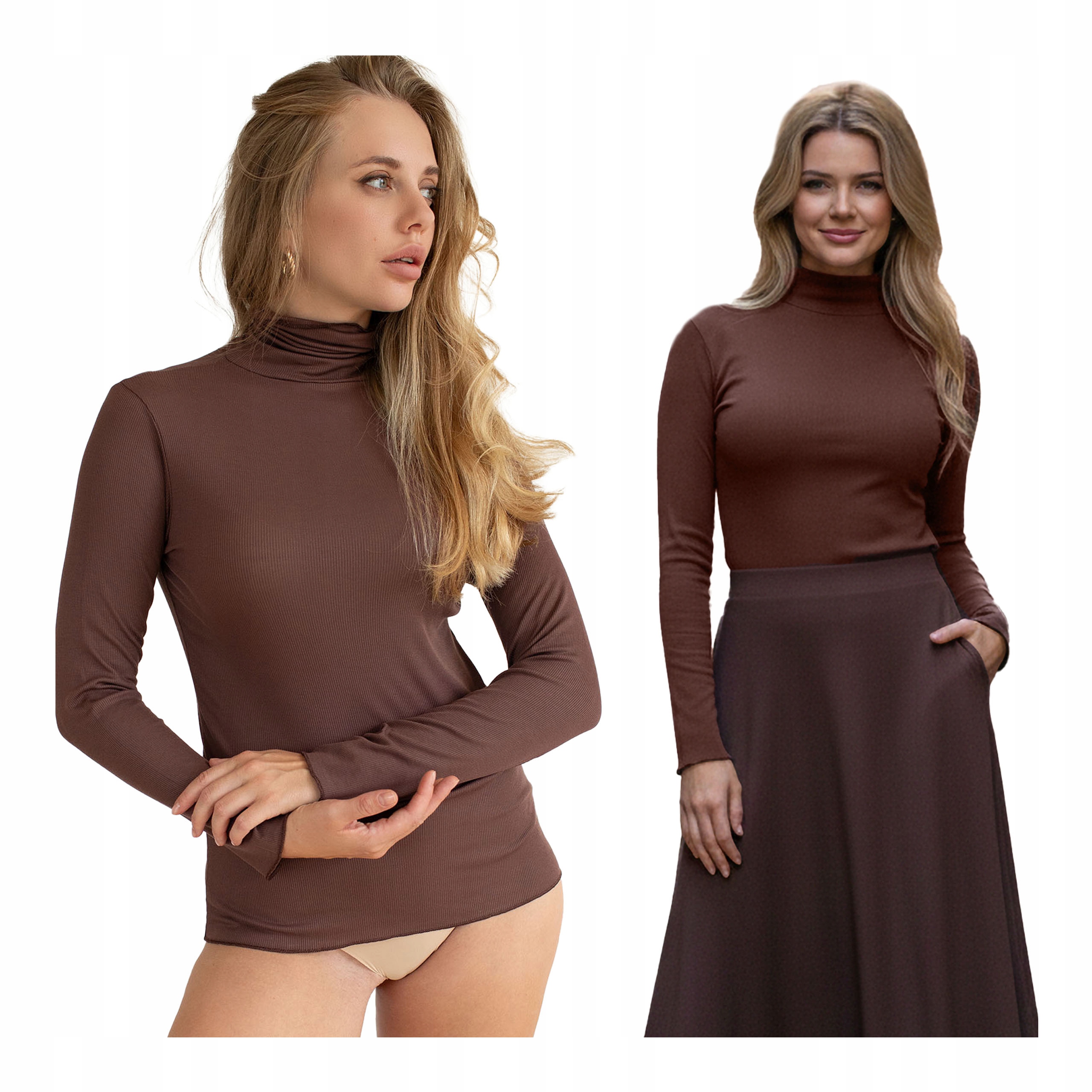 Hnědý dámský rolák s dlouhým rukávem modal a kašmír, dámská halenka Kleo L