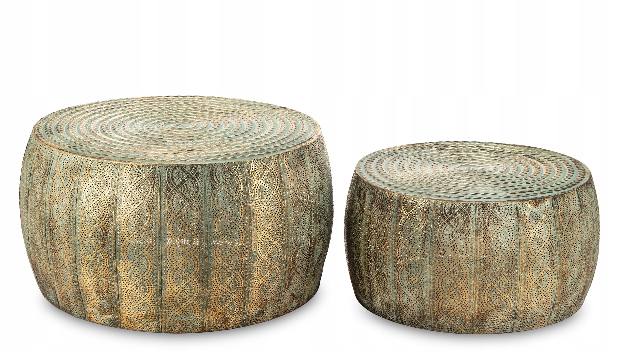 2x stolek na kávu, pomocný dekorativní set, zlatý kovový