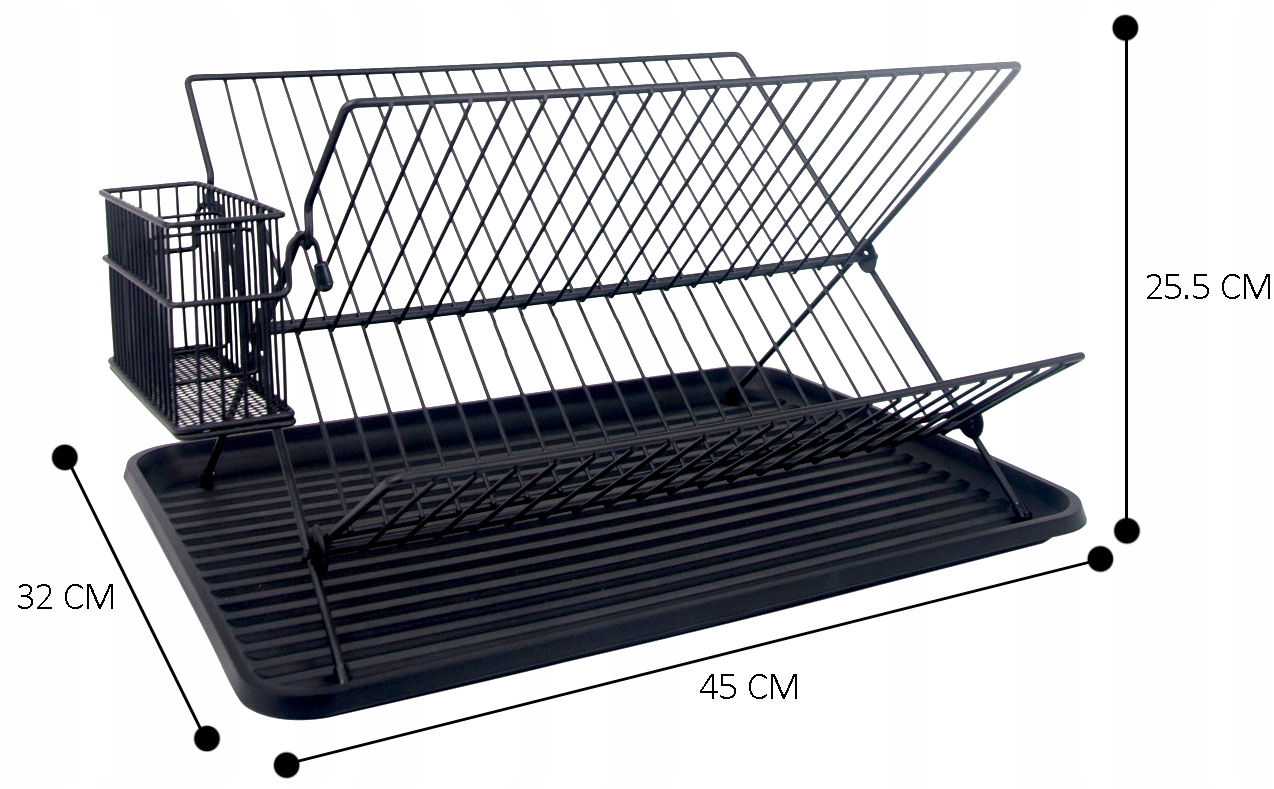 OCIEKACZ SUSZARKA DO NACZYŃ DWUPOZIOMOWA CZARNA Długość 45 cm