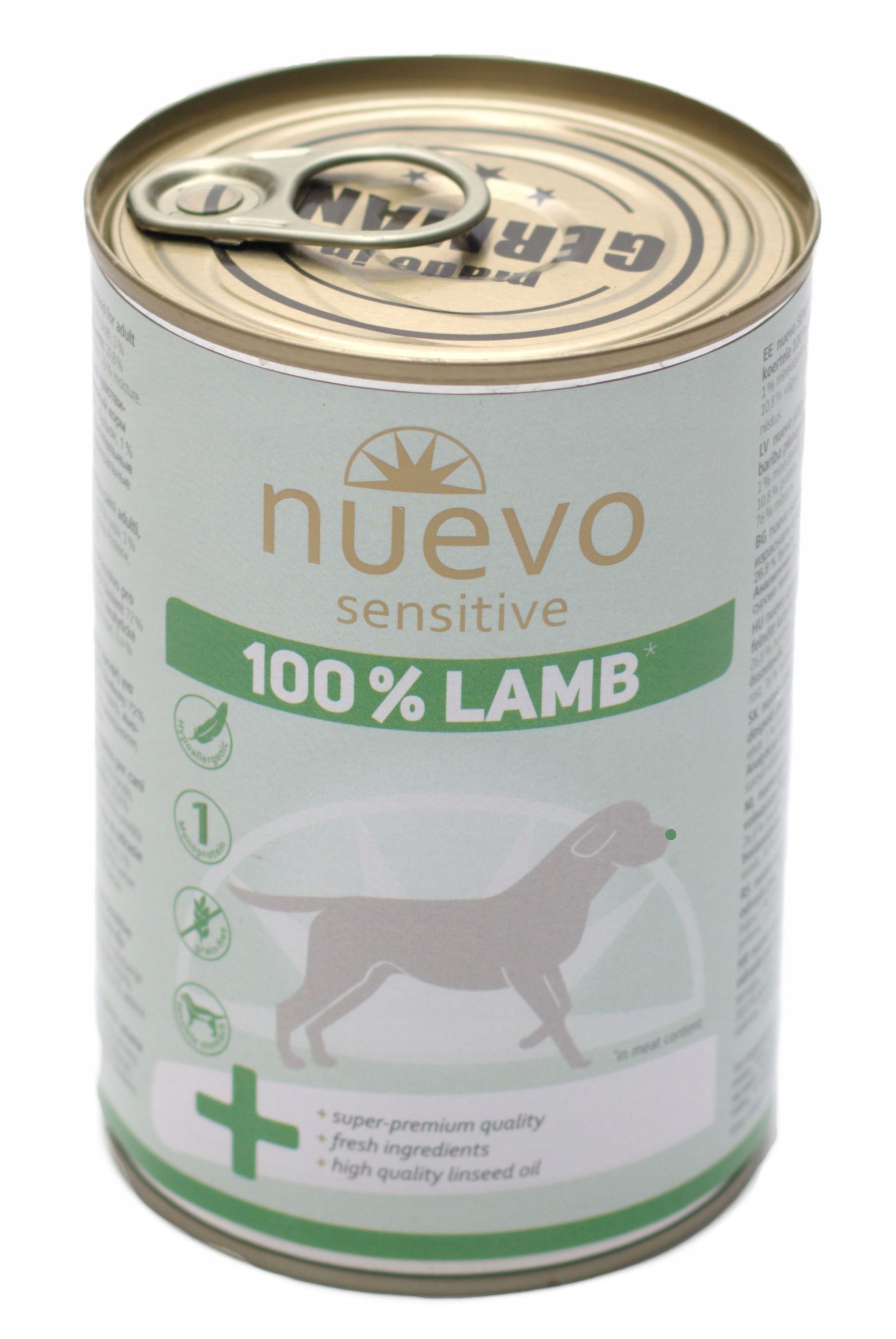 Levně Nuevo Superprémiová konzerva Sensitive pro dospělé psy 100% jehněčí maso 400 g